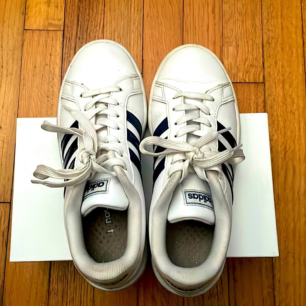 White and Blue Adidas Shoes